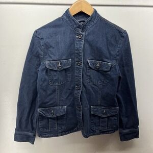 Lands End Jacket Denim Women's Size S (6-8) Collarless Button Flaps